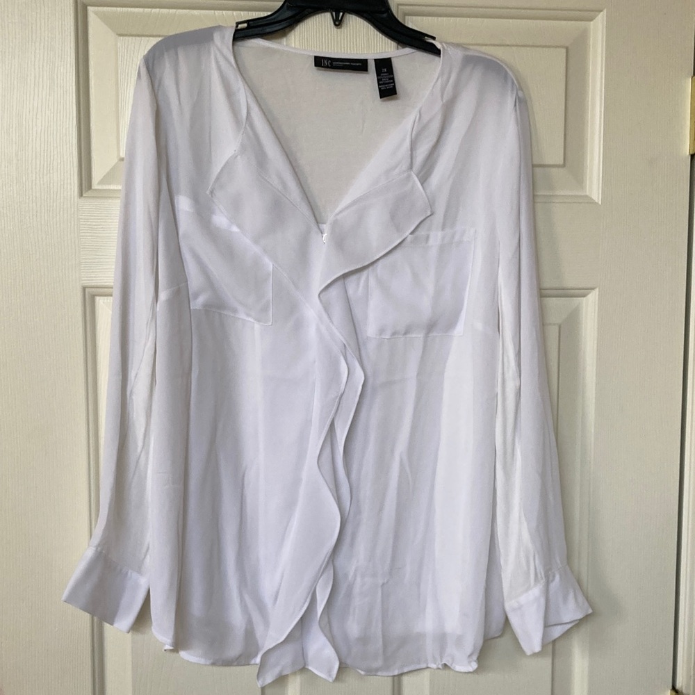 INC International Concepts White Ruffle-Front V-Neck Blouse